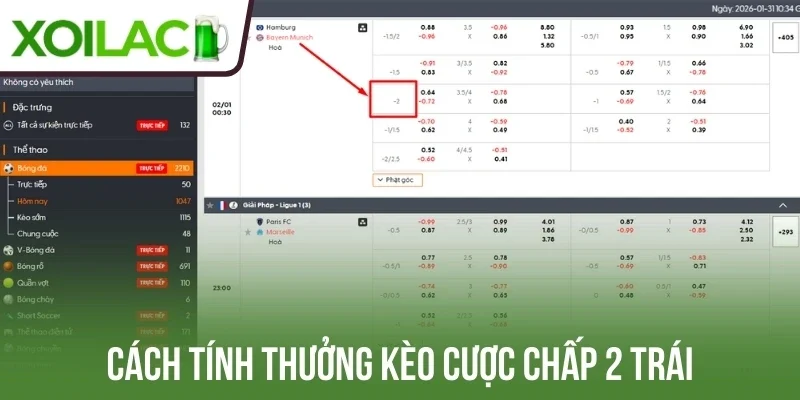 Cách tính thưởng kèo cược chấp 2 trái