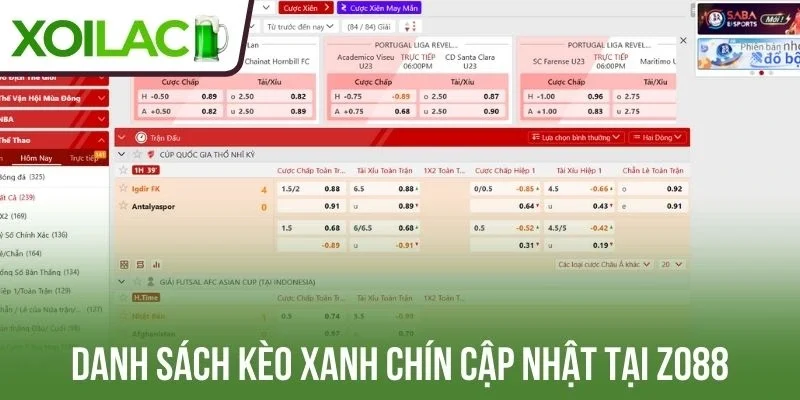 Danh sách kèo xanh chín cập nhật tại Zo88