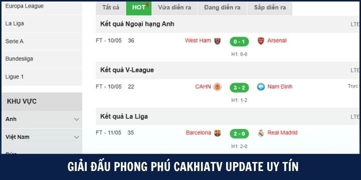 Thông tin giải đấu phong phú cakhiatv update