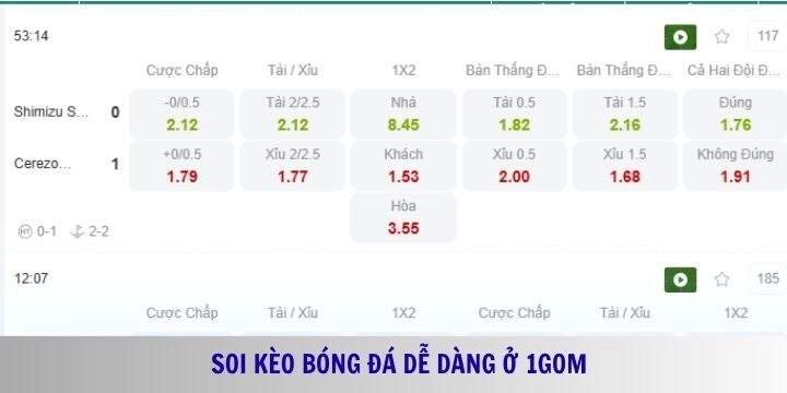 Tính năng soi kèo tại 1gom giúp bạn dễ thắng cược
