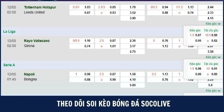 Socolive cập nhật liên tục thông tin cược từ các nhà cái