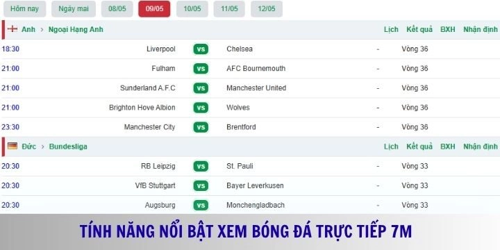 7m cập nhật thông tin về trực tiếp bóng đá chi tiết cho người dùng